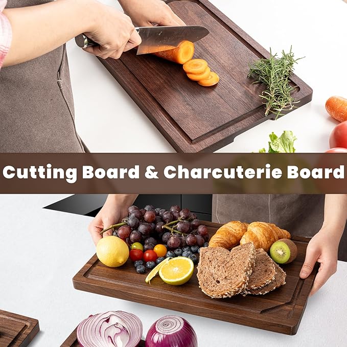 Heimlove Walnut Wood Cutting Board for Kitchen, 15"x10" Reversible Wooden Chopping Board with Deep Juice Grooves and Handles, Natural Walnut Wood Cutting Board for Chopping, Cheese, Vegetables