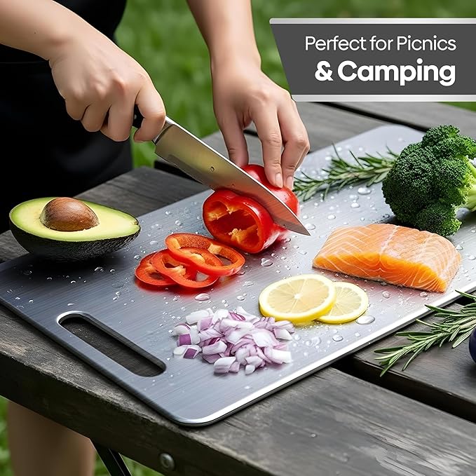 Pure 100% Titanium Cutting Board, Food-Grade & Knife-Friendly, Durable Double-Sided Design, Dishwasher Safe for Meat, Fish, Fruit & Vegetables (12 x 8)