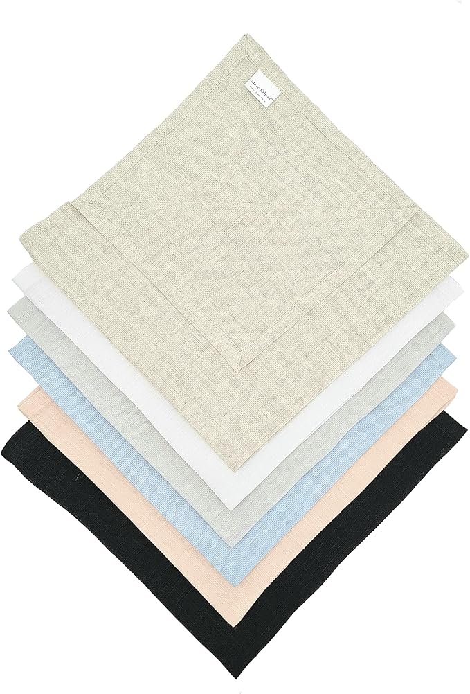 MARC OLIVER Linen Cloth Napkins Light Grey. Pack of 4. Handmade 20"x20", Fully Hemmed with Mitered Corners Fully Washable Pure Linen Napkin for Everyday Dining Table, Kitchen, Home, Thanksgiving