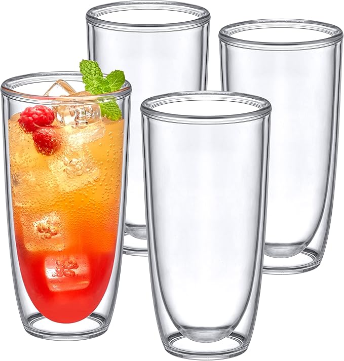 Amazing Abby - Andes - 20-Ounce Insulated Plastic Tumblers (Set of 4), Double-Wall Plastic Drinking Glasses, All-Clear Reusable Cups, BPA-Free, Shatter-Proof, Dishwasher-Safe
