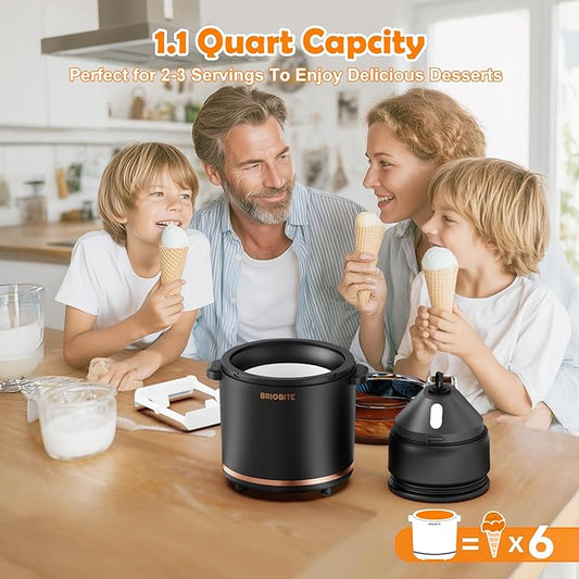 1.1 Quart Ice Cream Maker – Electric Ice Cream Machine for Gelato, Milkshakes & Sorbet,Perfect for 2-3 Servings, Easy to Use & Clean,Black