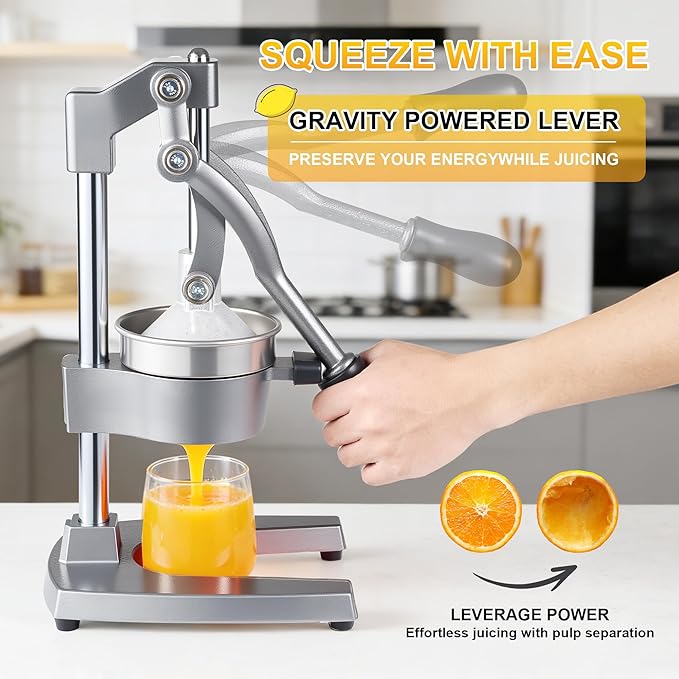 Manual Cast Iron Citrus Juicer,Commercial Hand Press Squeezer,Heavy Duty Countertop Squeezer for Fresh Orange Lemon Juice with Stainless Steel Cup