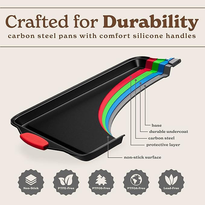 Country Kitchen Nonstick Stackable Bakeware Set - Heavy Duty, Durable, Easy Release Baking Set, Red, 10 Pcs