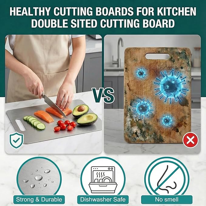 Katuchef Titanium Cutting Board for Kitchen, Pure Katu chef Titanium Cutting Boards, Double Sided Non Toxic Chopping Board for Cutting Meat Vegetable Fruit,Easy to Clean(S:11.42L*7.87W)