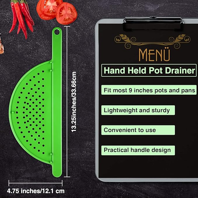3 Pieces Pot Drainer with Handle Hand Held Pan Pot Strainer Plastic Pot Side Strainer Pasta Pot Drainers for Noddles Fruit Veggies and More, Fits up to 9 Inches