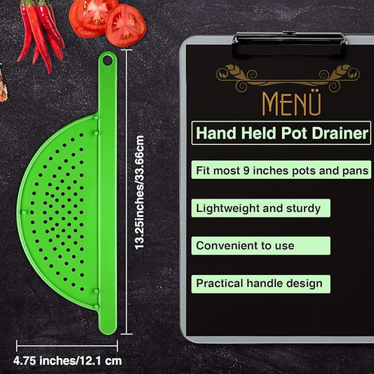 3 Pieces Pot Drainer with Handle Hand Held Pan Pot Strainer Plastic Pot Side Strainer Pasta Pot Drainers for Noddles Fruit Veggies and More, Fits up to 9 Inches