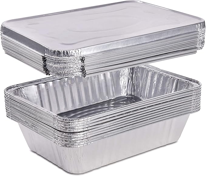 Diplastible Disposable Aluminum Pans with Lids | 100 pack 1-Dinner Portion Pan Oblong Cookware Pans Best Use for Baking, Meal Preparations, Cooking, Roasting, Grilling, Toasting | With Foil Lids