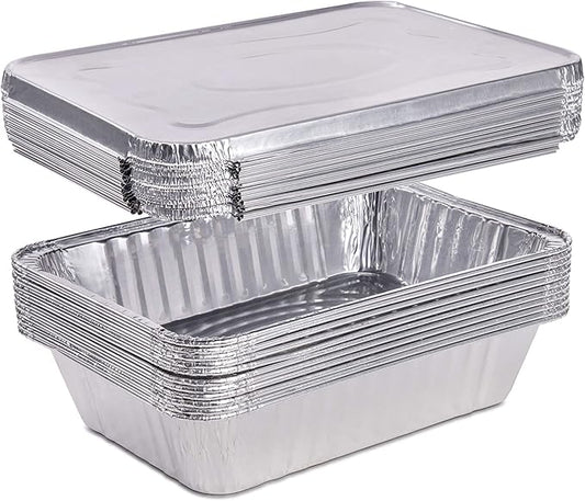 Diplastible Disposable Aluminum Pans with Lids | 100 pack 1-Dinner Portion Pan Oblong Cookware Pans Best Use for Baking, Meal Preparations, Cooking, Roasting, Grilling, Toasting | With Foil Lids