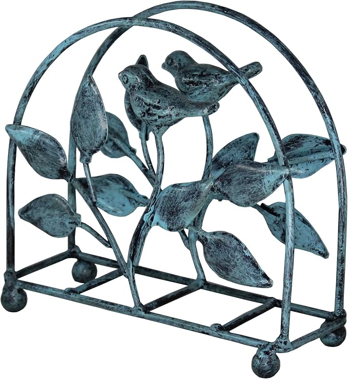 Cast Iron Bird & Tree Classic Napkin Holder/Tabletop Freestanding Tissue Dispenser, Turquoise