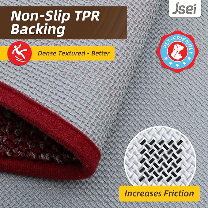 JSEI Kitchen Rugs and Mats, 2PCS Non-Slip Kitchen Mats for Floor, Machine Washable Absorbent and Stain Resistant Kitchen Runner, Carpet Mats with TPR Backing for, 24''x36''+24''x60'', Red