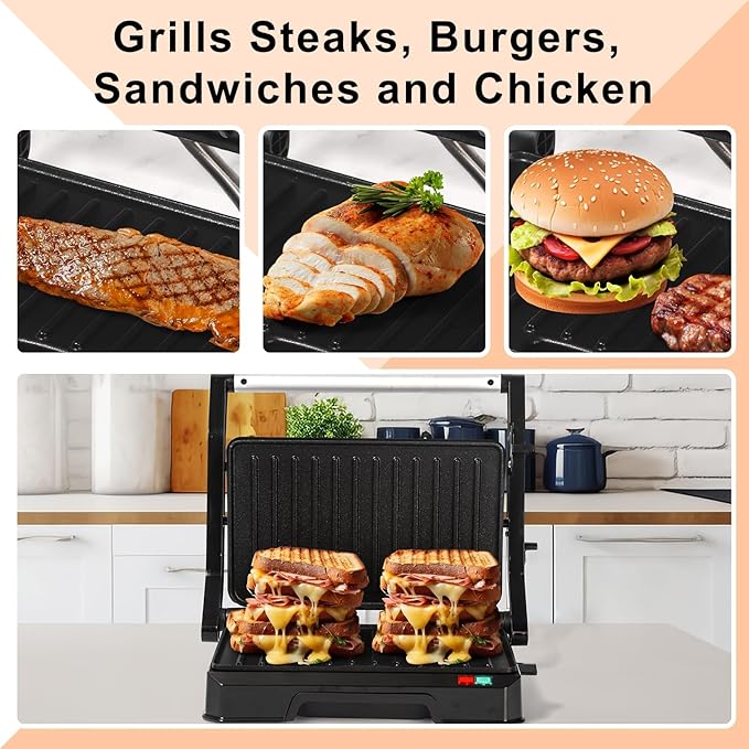 Small Panini Press Grill Sandwich Maker, Electric 3 in 1 Panini Sandwich Maker Grill, Open 180 Degrees for grill indoor, Perfect for Grilling Steaks, Burger, Sandwich, Non-stick Pan, Black