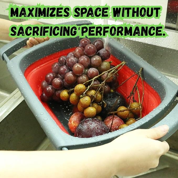 Collapsible Colander Set,Premium Food Grade Silicone Folding Strainers with Handles Space Saving Colanders for Draining Pasta,Vegetables & Fruits,Ideal for Kitchen & Travel (1pc(Red))