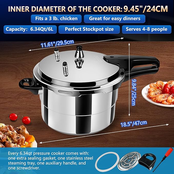 Hestroney pressure cooker 6 quart, olla de presion,All Stovetops Induction Compatible Thickened Pressure Cooker with Spring ollas de presión para cocinarpressure cooker 6+ quart