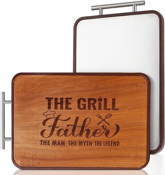 Christmas Gift for Dad- Grill Cutting Board Double Sided Wood&Titanium Cutting Boards Engraved Charcuterie Board Unique Gifts from Daughter Son (Dad)