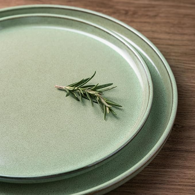 GBHOME Ceramic Dinnerware Sets for 4, 12 Pieces Stoneware Plates and Bowls Sets, Scratch Resistant Dishes, Dishwasher & Microwave Safe-Pastel Green