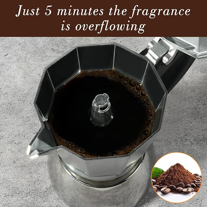 LAOION Stovetop Espresso Maker, 6Cup Moka Pot, Espresso Machine Compatible with Induction Cooktops, 300ml Stainless Steel & Aluminum Cuban Coffee Maker for Cafetera Cubana, Silver