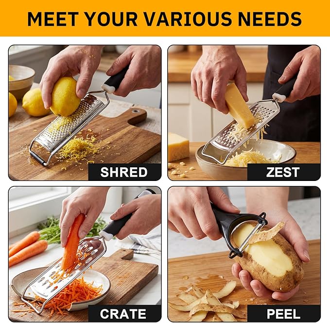 5 Pcs Zester Grater Set Cheese Grater with Stainless Steel Blade for Kitchen Tool for Parmesan Cheese, Ginger, Garlic, Nutmeg, Chocolate, Vegetables, Fruits Dishwasher Safe