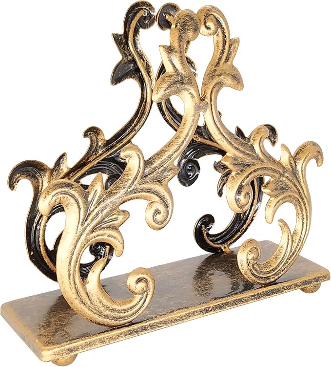 Owlgift Baroque Bronze Napkin Holder – Decorative Metal Tissue Rack for Tabletop, Mail, or Bill Organizer – 6 x 2 x 5.3 Inches, Rustic Finish for Home or Restaurant Use