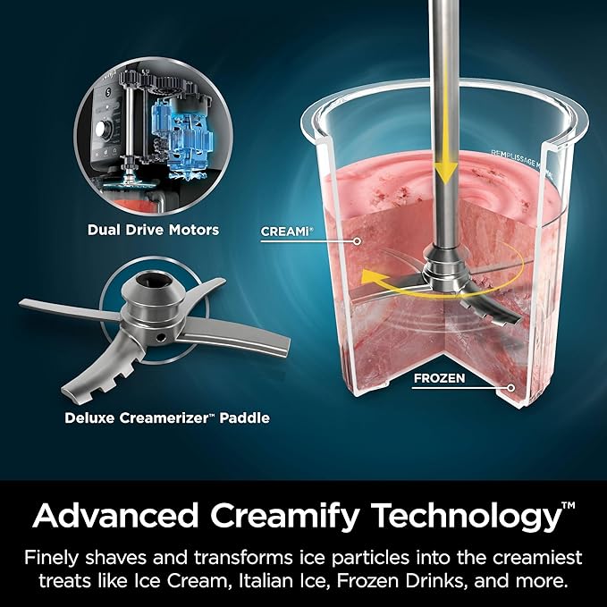 Ninja NC501 CREAMi Deluxe 11-in-1 Ice Cream & Frozen Treat Maker with 2 XL Family Size Pint Containers, Black (Renewed)
