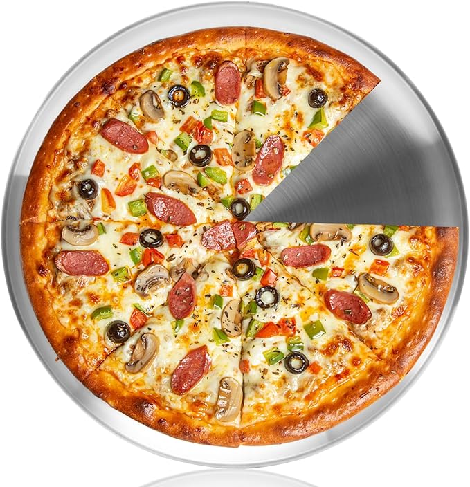 YeKuKing 12 Inch Pizza Pan for Oven Stainless Steel Baking Sheet Round Plates for Cake Pie and Salad Pizza Steel Tray Oven Dishwasher Safe & Easy Clean(1 Pack)