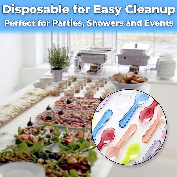 Extra Sturdy, BPA Free 200ct Plastic Tasting Spoons. Disposable Mini Tasters for Sampling or Individual Portions of Ice Cream, and Appetizers. Great for Food Trucks, Parties and Events.