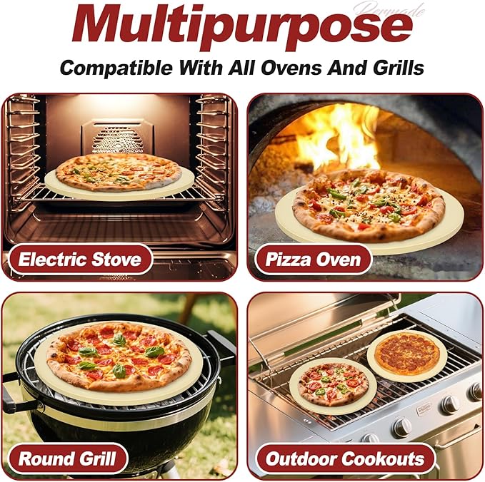 Permade Round Pizza Stone for Grill and Oven- 16 inch Baking Stone Heavy-Duty Cordierite Pizza Stone for Bread, Cookies, Heat Proof BBQ Grilling Cooking Stone for Making Crisp Crust Pizza (Beige)