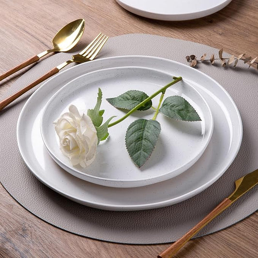AmorArc Ceramic Dinnerware Sets with Pasta Bowls for 8, Handpainted Plates and Bowls Set with Rustic Terracotta Underside, Scratch Resistant Dishes Set, Dishwasher & Microwave Safe, 32 Pcs