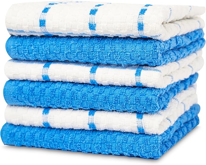 GOLD TEXTILES Kitchen Towels 6 Pack Premium 100% Cotton Dish Towels for Kitchen (15 x 25 Inches) Super Soft & Absorbent Kitchen Hand Towels for Drying Dishes, Cleaning - Reusable and Washable (Blue)