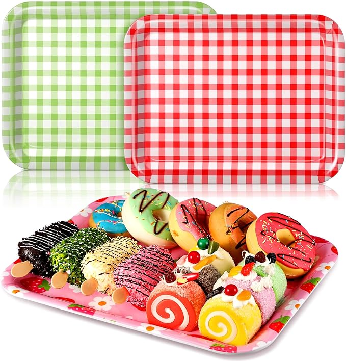 Tioncy 3 Pcs Strawberry Birthday Party Plates Pink Plastic Serving Tray for Summer Berry First Birthday Decoration, 13 x 10 Inch