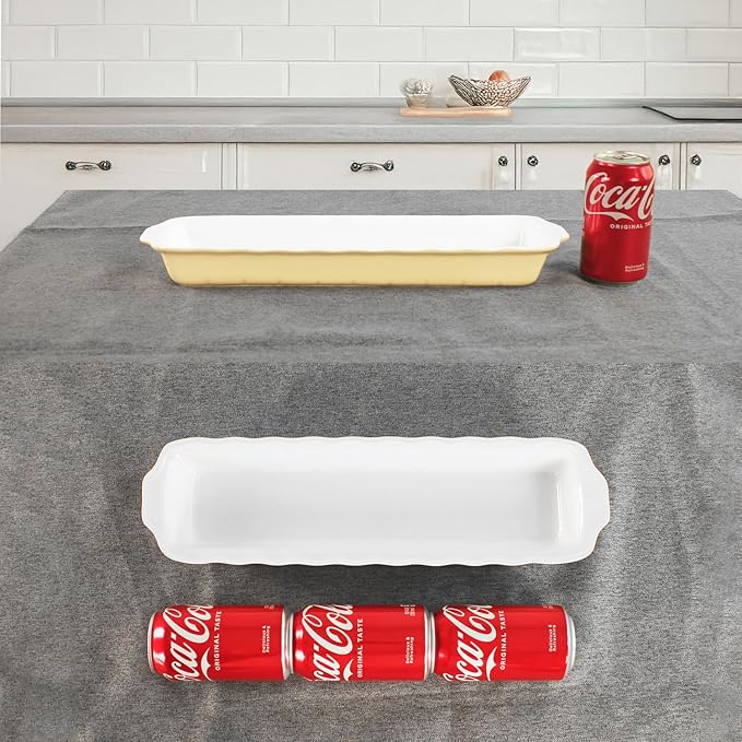15" x 3.5" Ceramic Loaf pan, Set of 2, 27 OZ Rectangle Bakeware Baking Supplies Heritage Loaf Pan - Relatively long, for Cake Bread Meatloaf and More, Cream olor