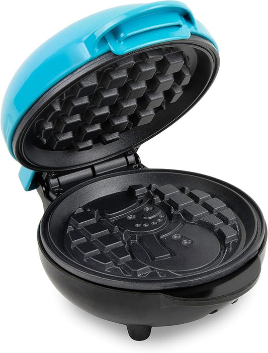 Nostalgia MyMini Personal Electric Snowman Waffle Maker, 5-Inch Cooking Surface, Waffle Iron for Hash Browns, French Toast, Grilled Cheese, Quesadilla, Brownies, Cookies, Blue