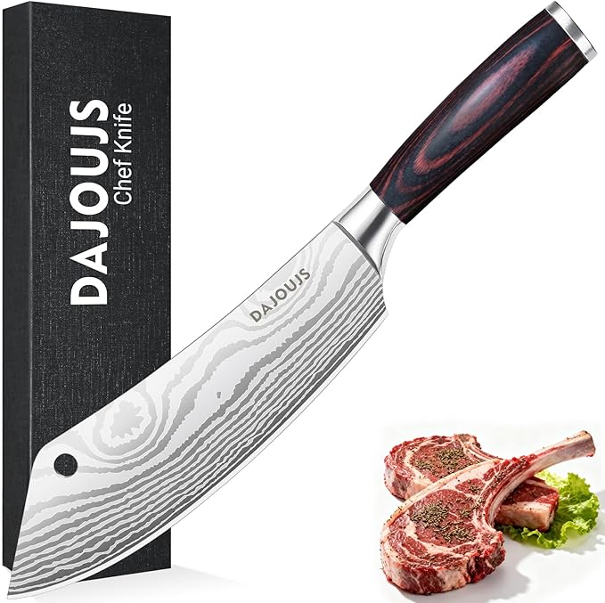 8-Inch Meat Cleaver Butcher Knife - High-Carbon Stainless Steel Professional Cleaver Chefs Knife Cutting Knives with Ergonomic Wood Handle & Gift Box for Cooking