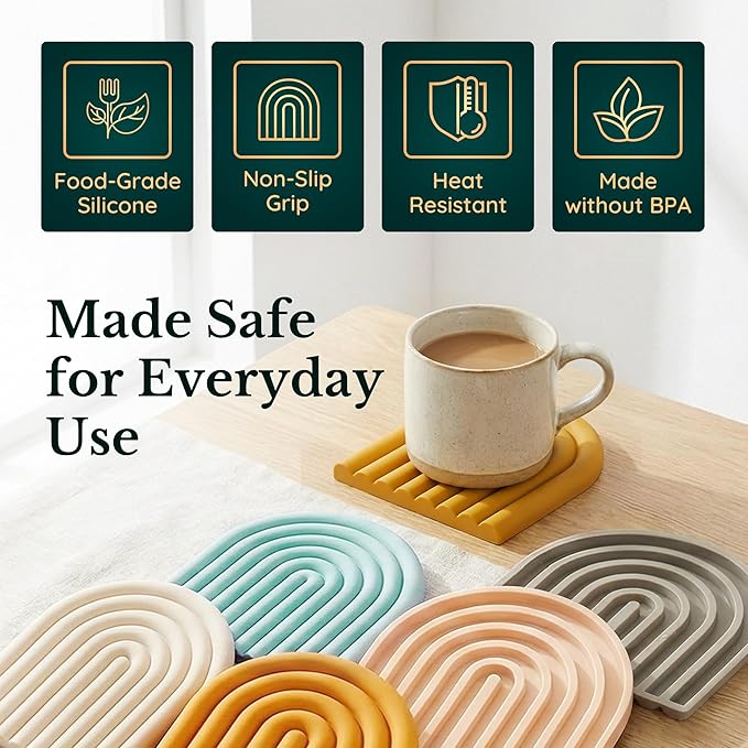 Silicone Trivets for Hot Dishes, Heat-Resistant, Non-Slip Pot Holders for Kitchen & Coasters Durable Hot Pads for Pots, Pans, Baking Dishes & Kitchen Appliances Set of 2 Honey Mustard