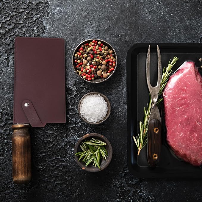 PATIKIL PU Leather Knife Meat Cleaver Sheath, Waterproof Chef Knife Guards Wide Knife Protector Cleaver Cover for Home Kitchen, Dark Red