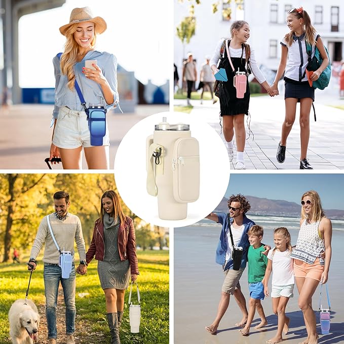 Water Bottle Carrier Bag for Stanley 40/30 oz Tumbler with Phone Pocket Neoprene Water Bottle Holder with Shoulder & Handheld Strap Stanley Cup Accessories