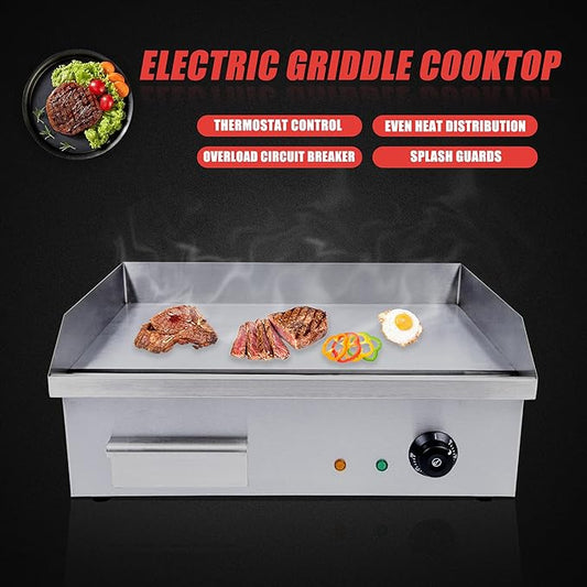 TBVECHI Commercial Electric Griddle, 3000w Stainless Steel Teppanyaki Grill Indoor Outdoor, Countertop Flat Top BBQ Plate with Thermostatic Control