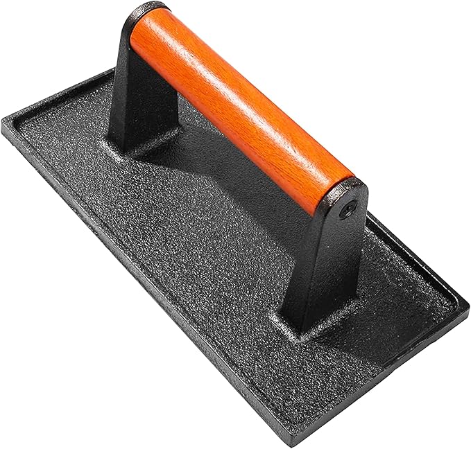 Burger Press with Professional Heavy Duty Cast Iron for Blackstone Griddle Grill,Smashburger, Bacon, Ground Beef Meat, Steak, Sausage, Sandwich Cooking, 8.6x4.3 inch Rectangle