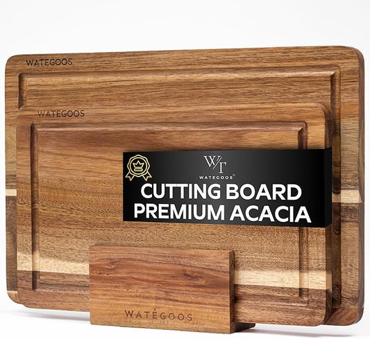 WATEGOOS 2 Pack Acacia Wood Cutting Board for Kitchen Meal Prep & Serving - Large & Small Chopping Boards Set with Juice Grooves - Charcuterie & Chopping Butcher Block - Eco-Friendly Wood for Gift
