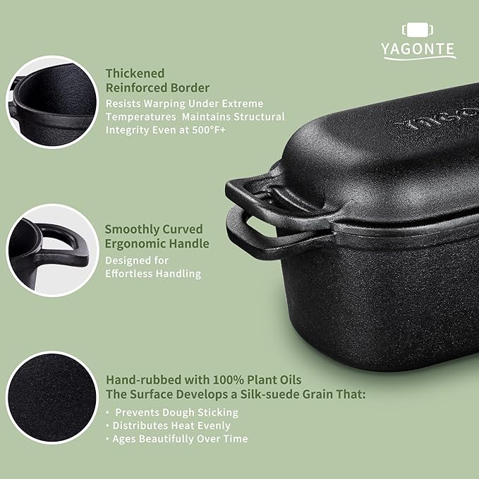 YAGONTE 4.6 Quart Oval Dutch Oven for Bread Baking, Bread Oven for Sourdough, Cast Iron Bread Loaf Pan for Homemade Bread