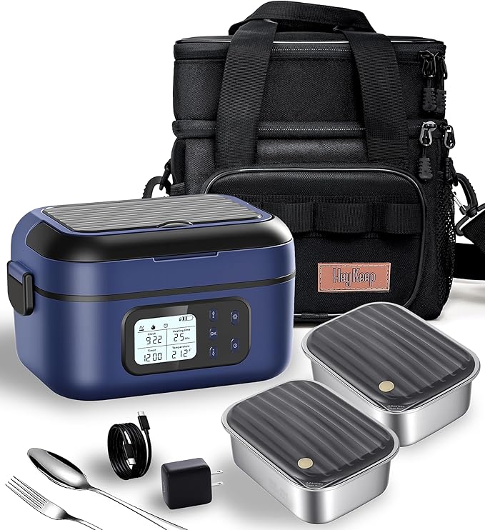XL Cordless Electric Heated Lunch Box for Adults, Battery-Powered,2 x 6.3-Cup Capacity, Rechargeable Portable Self-Heating Food Warmer for Work Travel Car