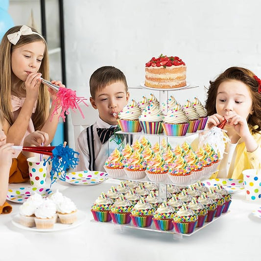 Cupcake Stand, 4 Tier Cupcake Stand for 50 Cupcakes, Square Tiered Cupcake Tower, Clear Acrylic Cupcake Holder, Dessert Stands for Party, Wedding, Birthday, Baby Shower, Halloween