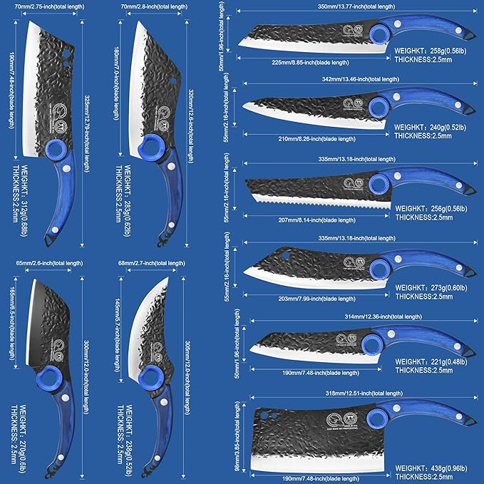 XYJ Professional Kitchen Knife Set with High-Carbon Steel Forged Blades, Chef's Knife, Cleaver, Carving Knife, Nakiri, Full Tang Design, Includes Carrying Bag & Poultry Scissors