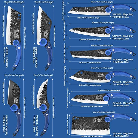 XYJ Professional Kitchen Knife Set with High-Carbon Steel Forged Blades, Chef's Knife, Cleaver, Carving Knife, Nakiri, Full Tang Design, Includes Carrying Bag & Poultry Scissors