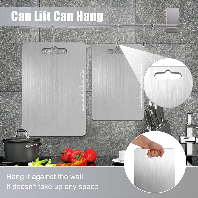 Titanium Cutting Board - 100% Pure Titanium Metal Cutting Board for Kitchen, Non Toxic Chopping Board Set, Double-Sided for Meat, Fruit, Vegetables, Dishwasher Safe (Set (S+M+L))