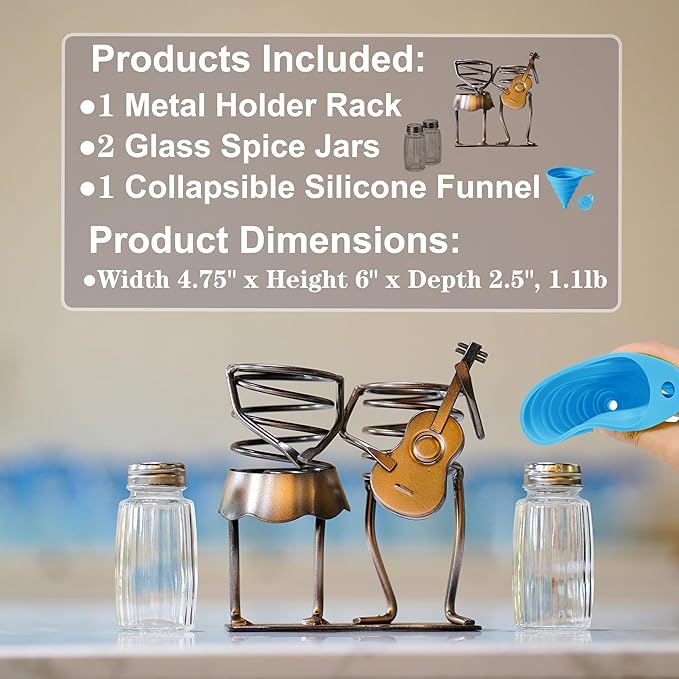 Funny Salt And Pepper Shakers Set Novelty - Two Glass Shakers With Lids, Guitar Couples Holder Caddy For Spices And Seasonings, For Kitchen, Dining Or Table Decor (guitar couples)