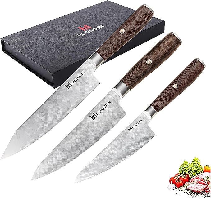 3PCS Chef Knife Set, Japanese Kitchen Knife, Sharp High Carbon Stainless Steel Forged Blade Professional Kitchen Knives Set with Ergonomic Handle Knives Set for kitchen with Gift Box