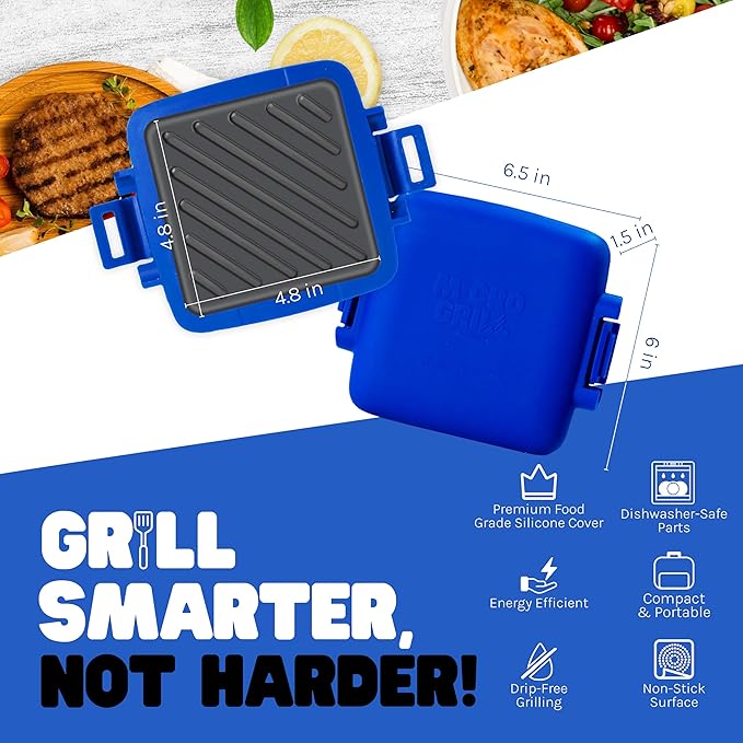 Toastie Maker, Microwave Grill, Sandwich Toaster, 3 Minute Grilled Cheese, Crispy, Panini Press, Dishwasher Safe, Office, Home, Travel & School Dorms (Blue)