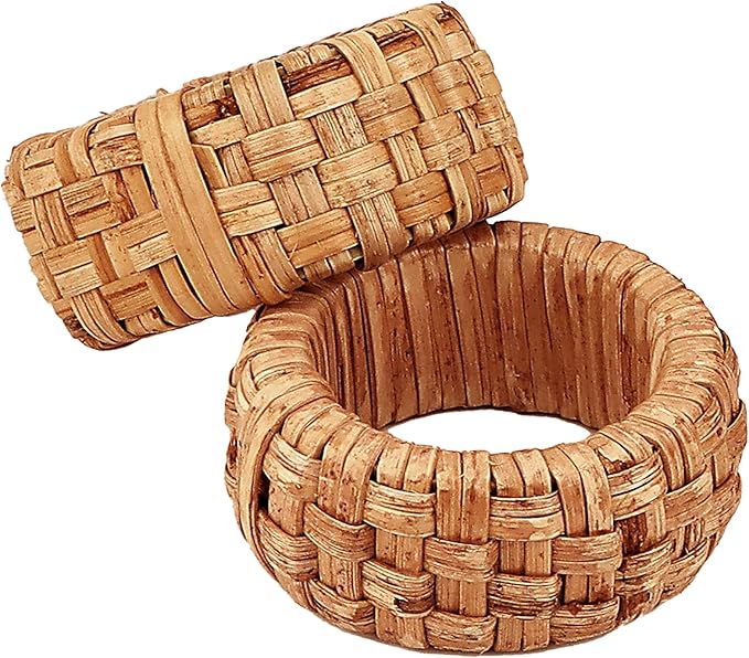 Handwoven Napkin Ring Set of 12 - Cane Napkin Rings, Elegant Fall Napkin Rings for Table Decoration, Special Occasions, Easter Table Decor & Gift Giving Ideas (Brown) - CLEENTABLE