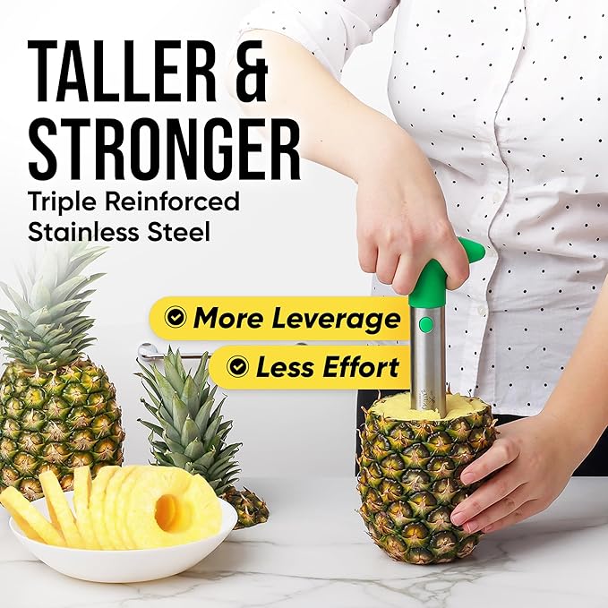 Zulay Kitchen Stainless Steel Pineapple Corer & Slicer – Heavy-Duty Pineapple Cutter with Reinforced Blade & Easy Core Remover – Effortless Pineapple Peeler & Slicer Tool - Green