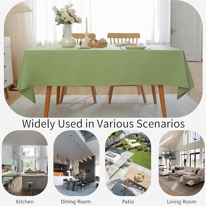 Alsoo Spring Textured Table Cloth Rectangle Tables 60X60 Inch Linen Table Cloth Waterproof Spill Proof and Wrinkle Free Table Cover for Dining Table, Kitchen, Parties and Holidays, Green